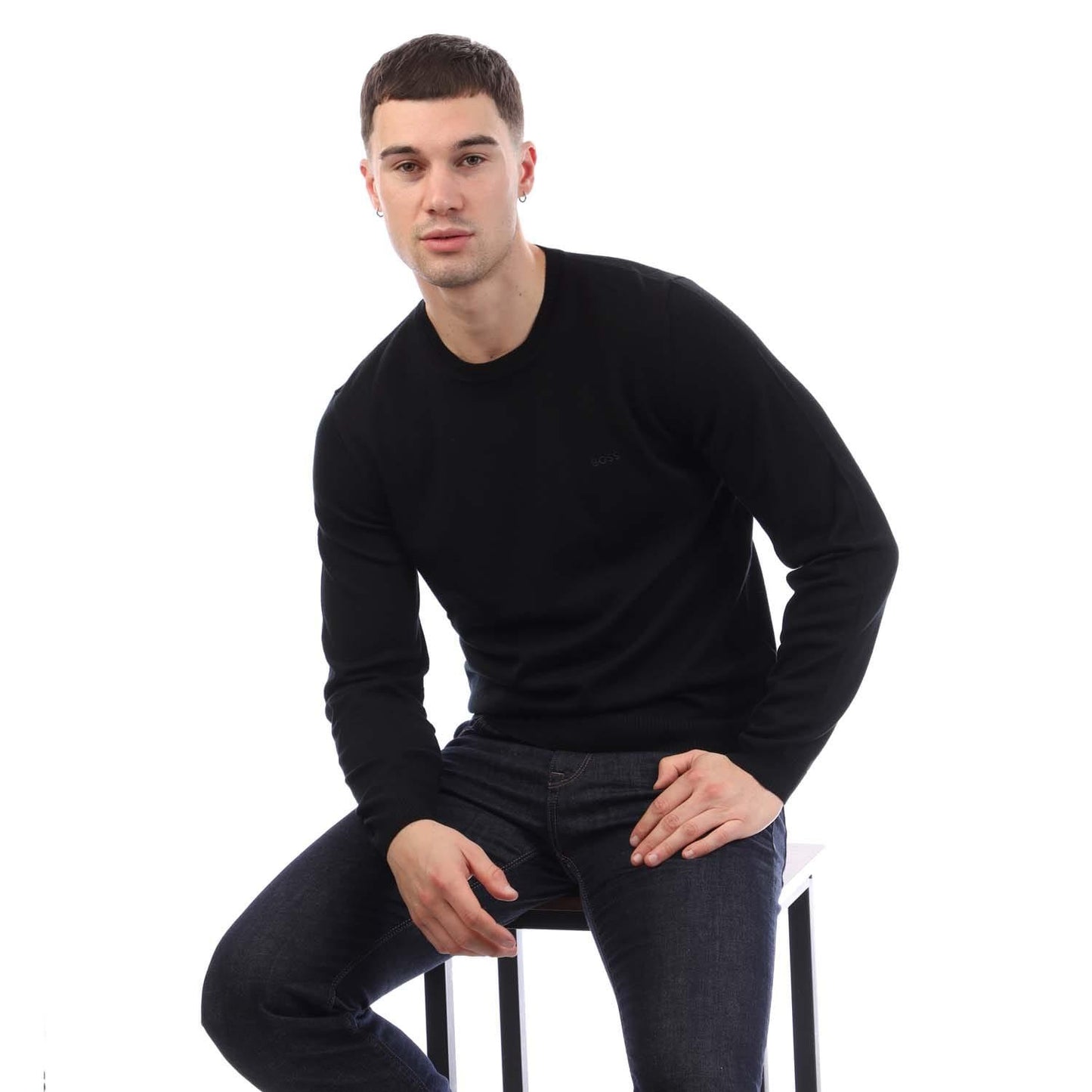Black - Lifestyle - Boss Mens Bagritte-E Extra-Fine Merino Wool Sweatshirt