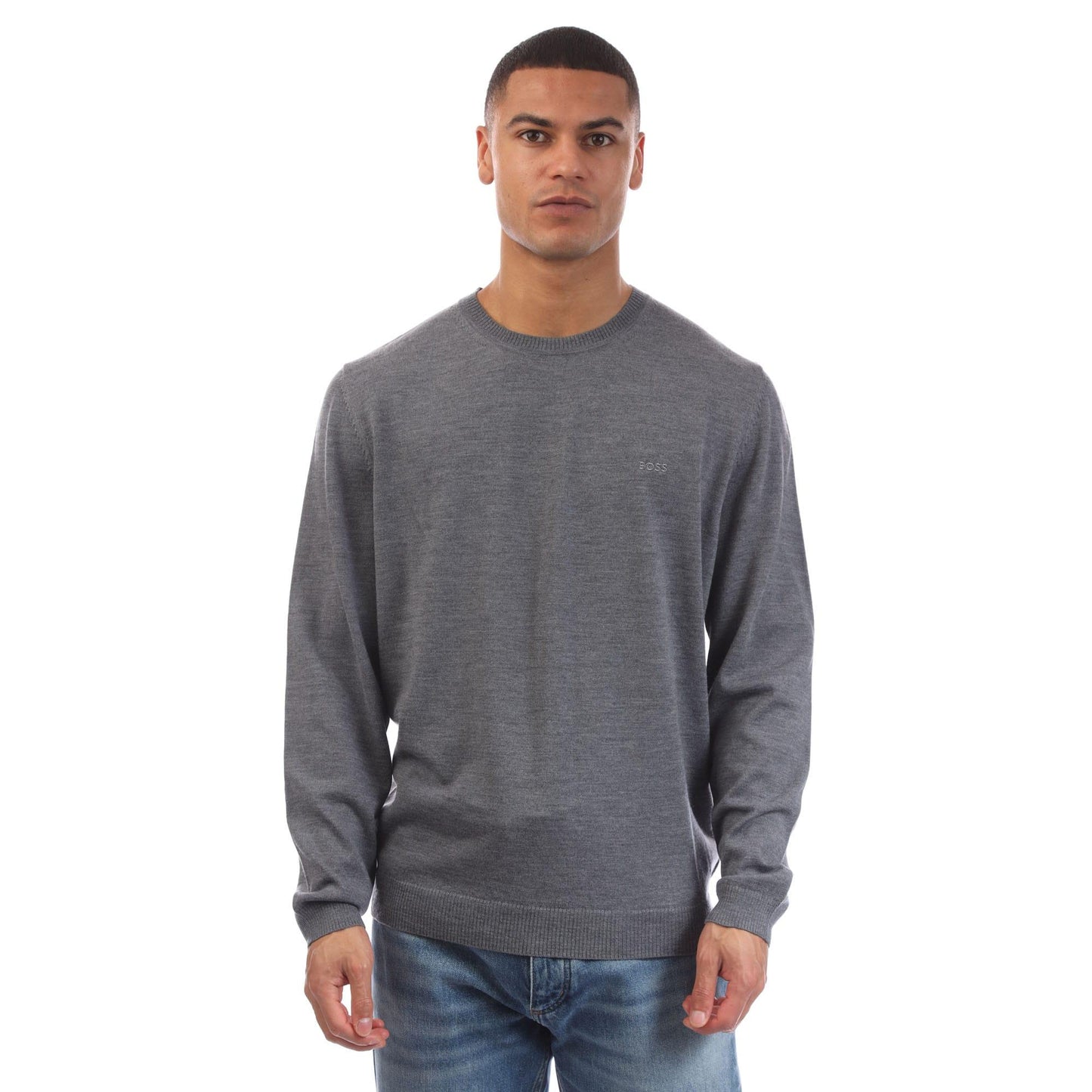 Grey - Front - Boss Mens Bagritte-E Extra-Fine Merino Wool Sweatshirt
