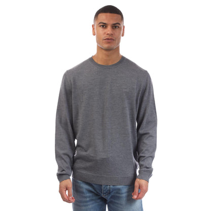 Grey - Front - Boss Mens Bagritte-E Extra-Fine Merino Wool Sweatshirt