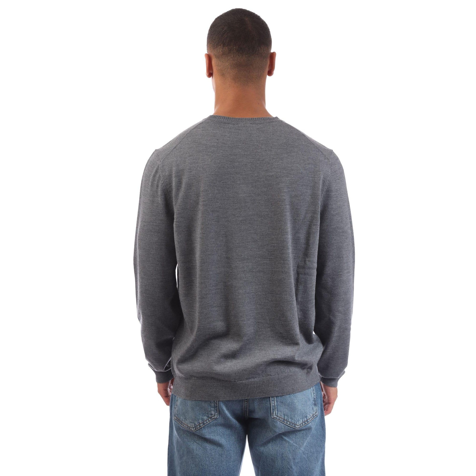 Grey - Back - Boss Mens Bagritte-E Extra-Fine Merino Wool Sweatshirt