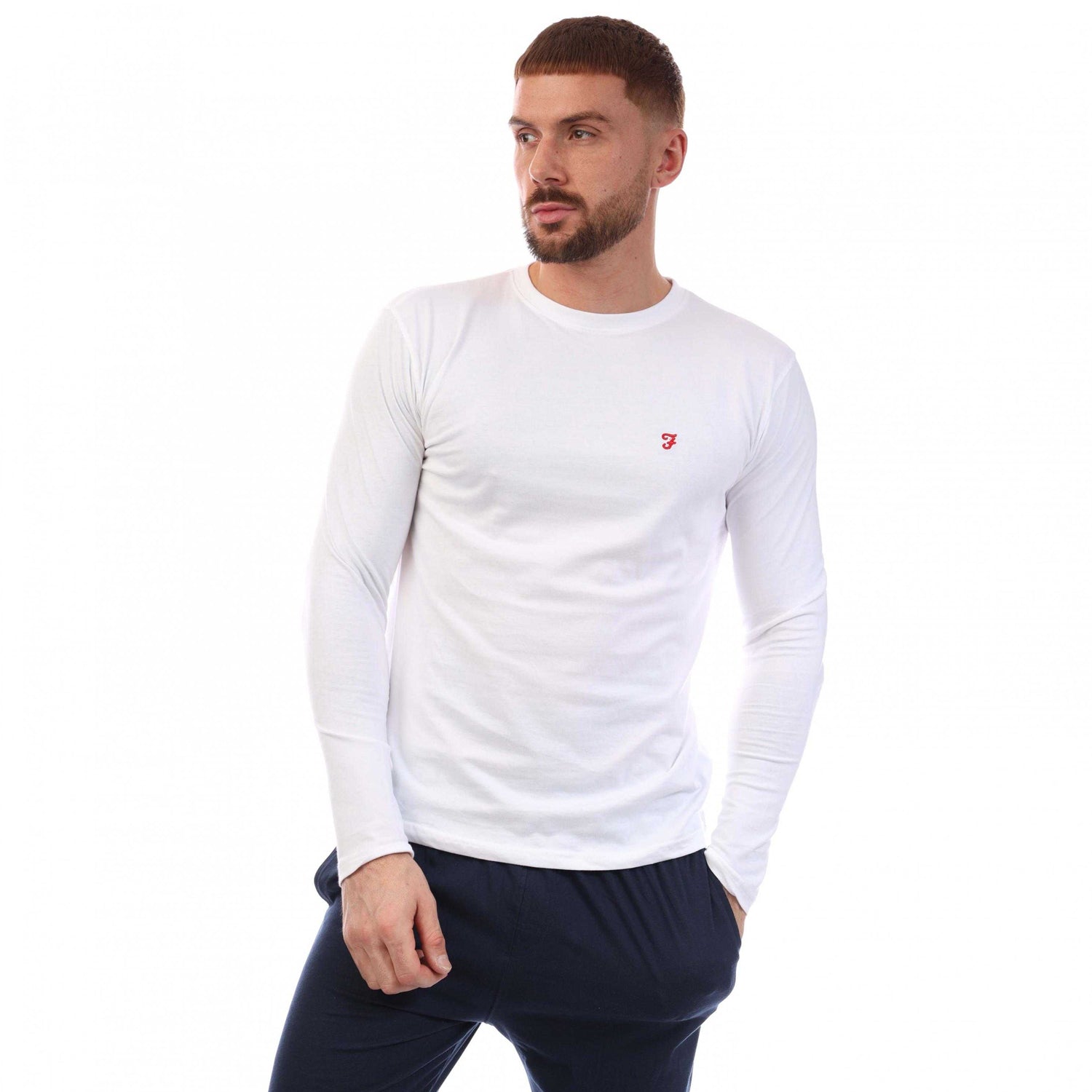 White-Navy - Side - Farah Mens Gruffyd Pyjama Set