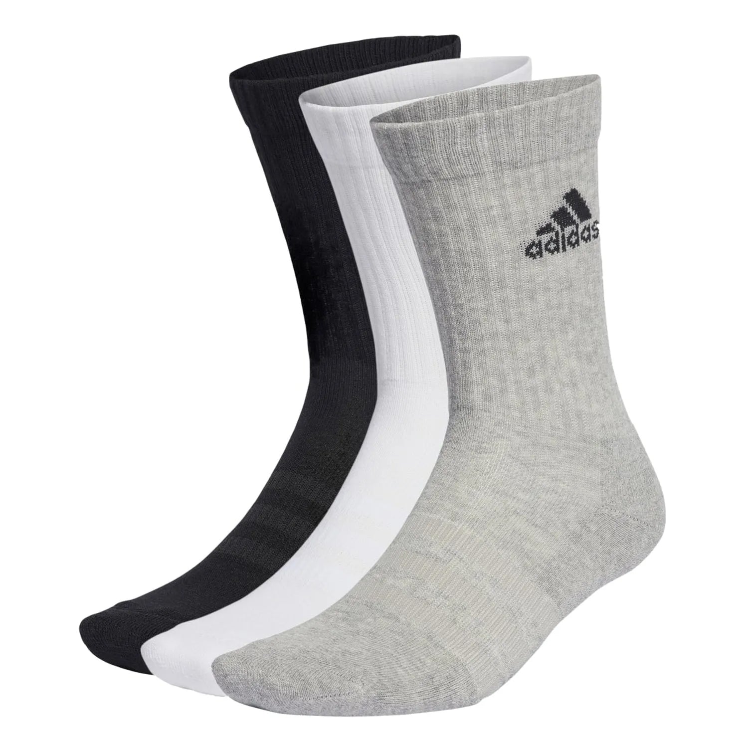 Grey-White - Front - Adidas Unisex Adult Cushioned Crew Socks (Pack of 3)