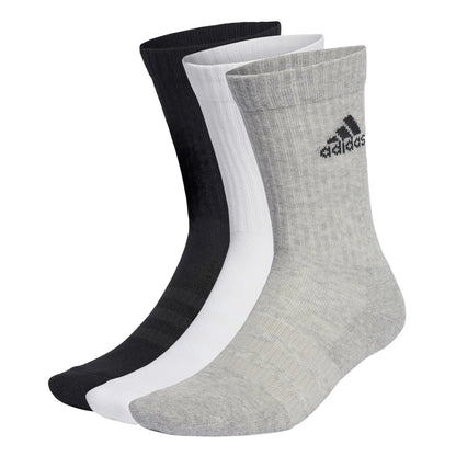 Grey-White - Front - Adidas Unisex Adult Cushioned Crew Socks (Pack of 3)