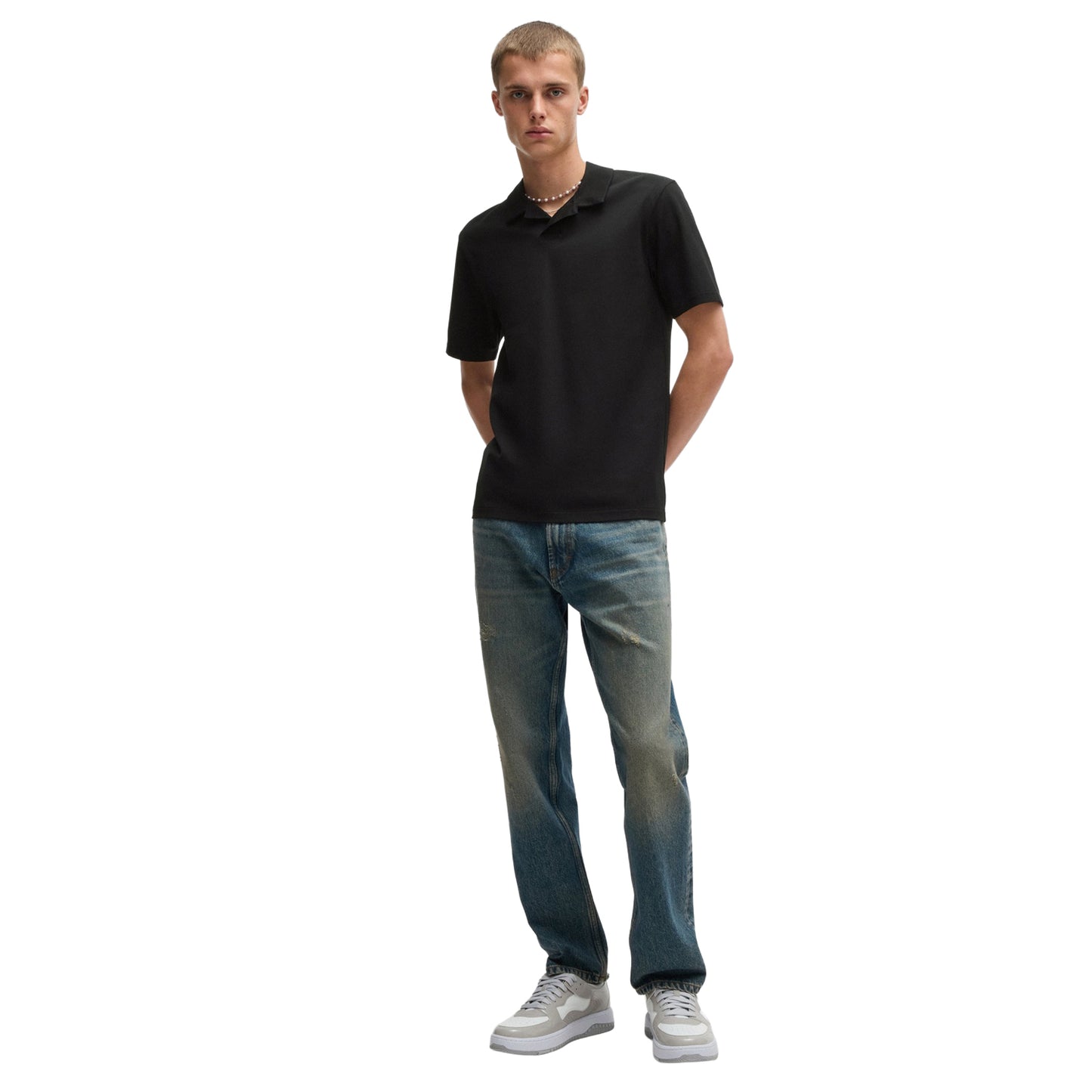 Black - Pack Shot - Hugo Mens Dimerspolo Cotton Stretch Polo Shirt