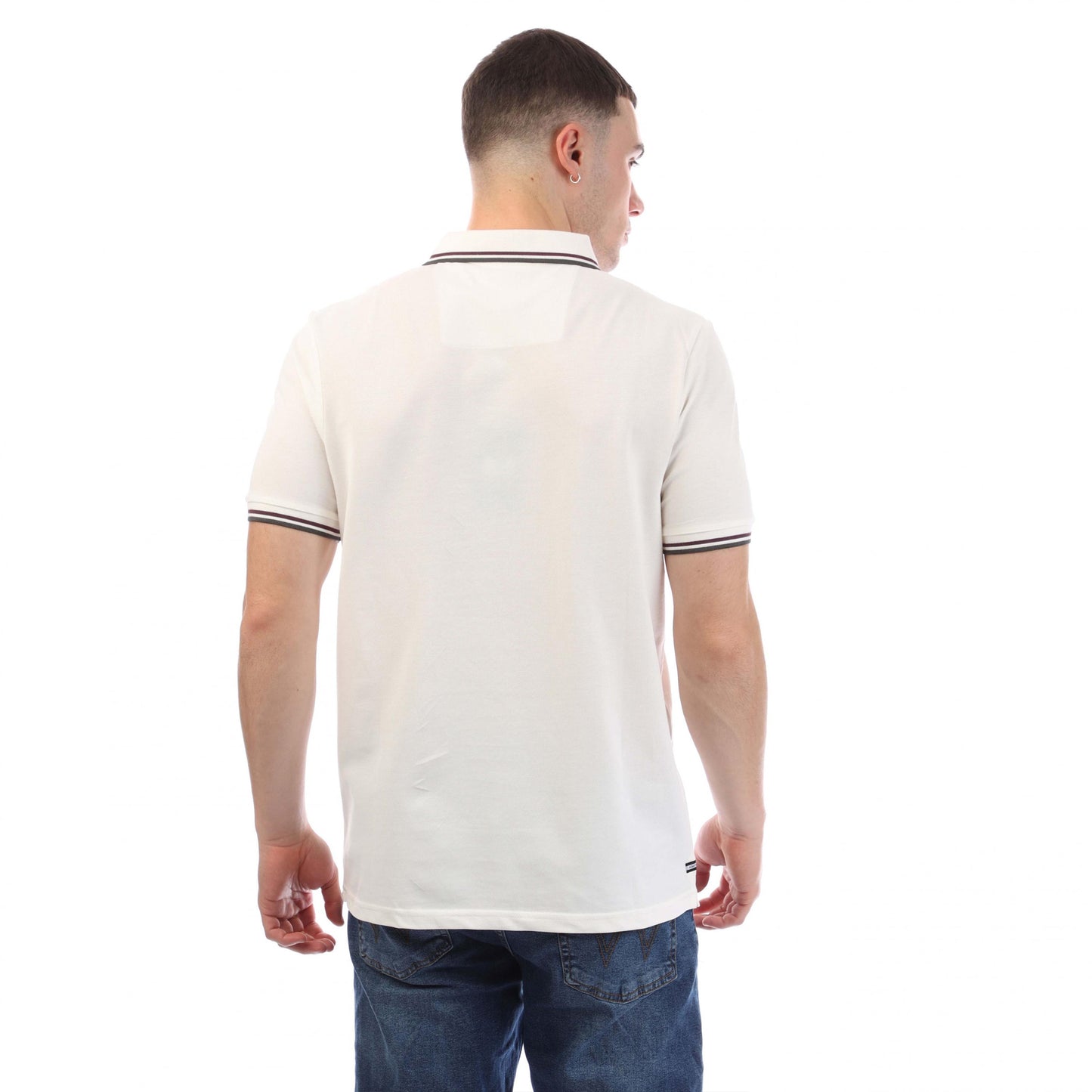 White - Back - Weekend Offender Mens Vancouver Tipped Polo Shirt