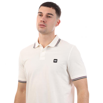 White - Side - Weekend Offender Mens Vancouver Tipped Polo Shirt
