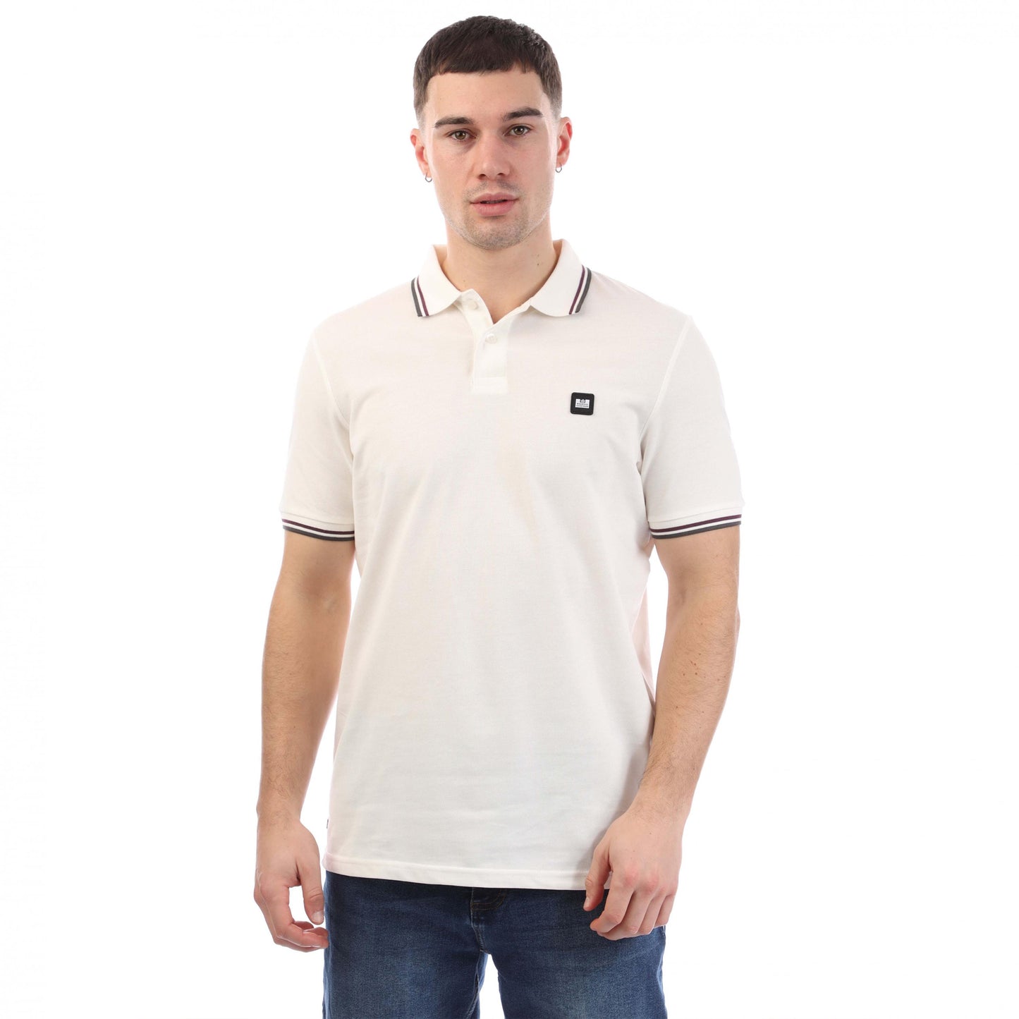 White - Front - Weekend Offender Mens Vancouver Tipped Polo Shirt
