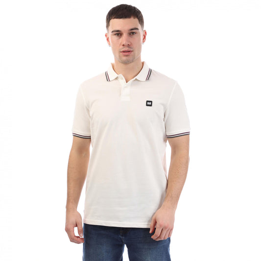 White - Front - Weekend Offender Mens Vancouver Tipped Polo Shirt