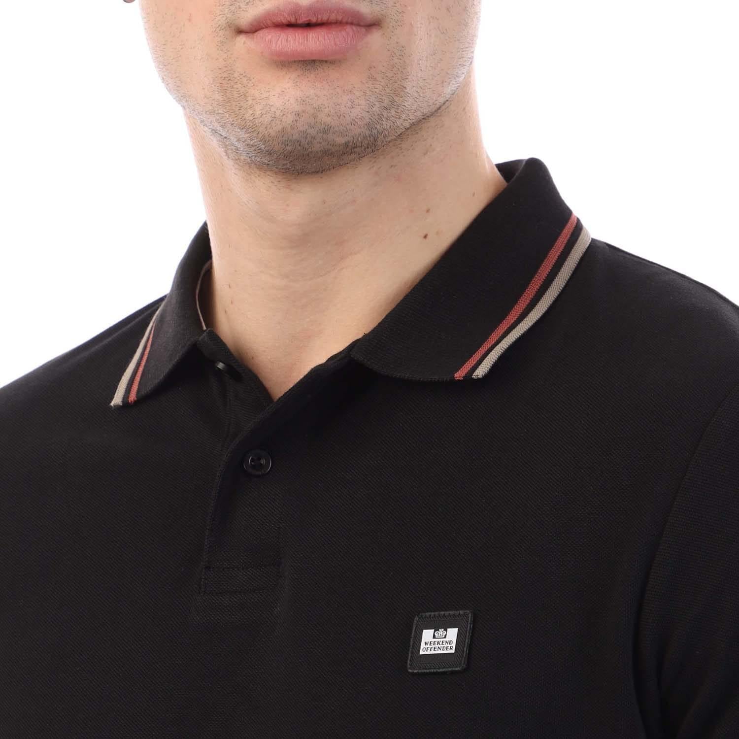 Black - Side - Weekend Offender Mens Vancouver Tipped Polo Shirt
