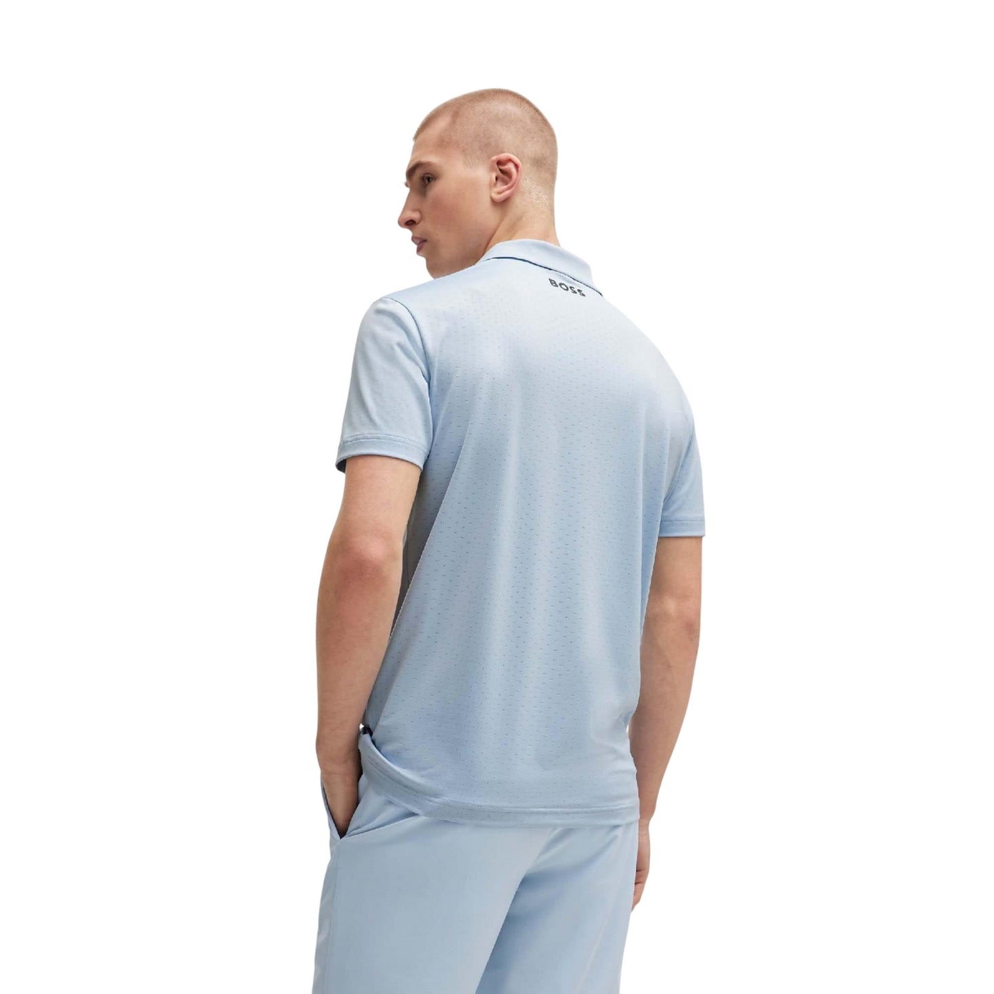 Blue - Back - Boss Mens Paddy Tech Contrast Logo Polo Shirt
