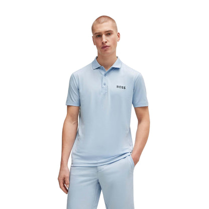 Blue - Side - Boss Mens Paddy Tech Contrast Logo Polo Shirt