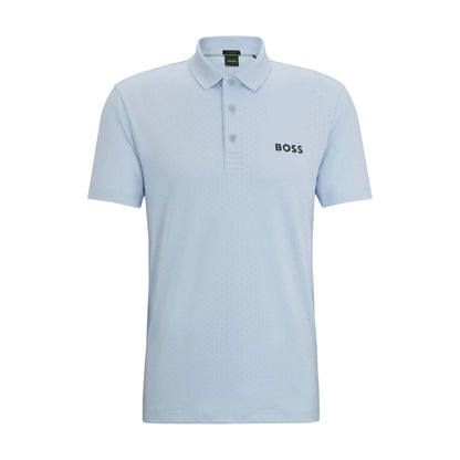 Blue - Front - Boss Mens Paddy Tech Contrast Logo Polo Shirt