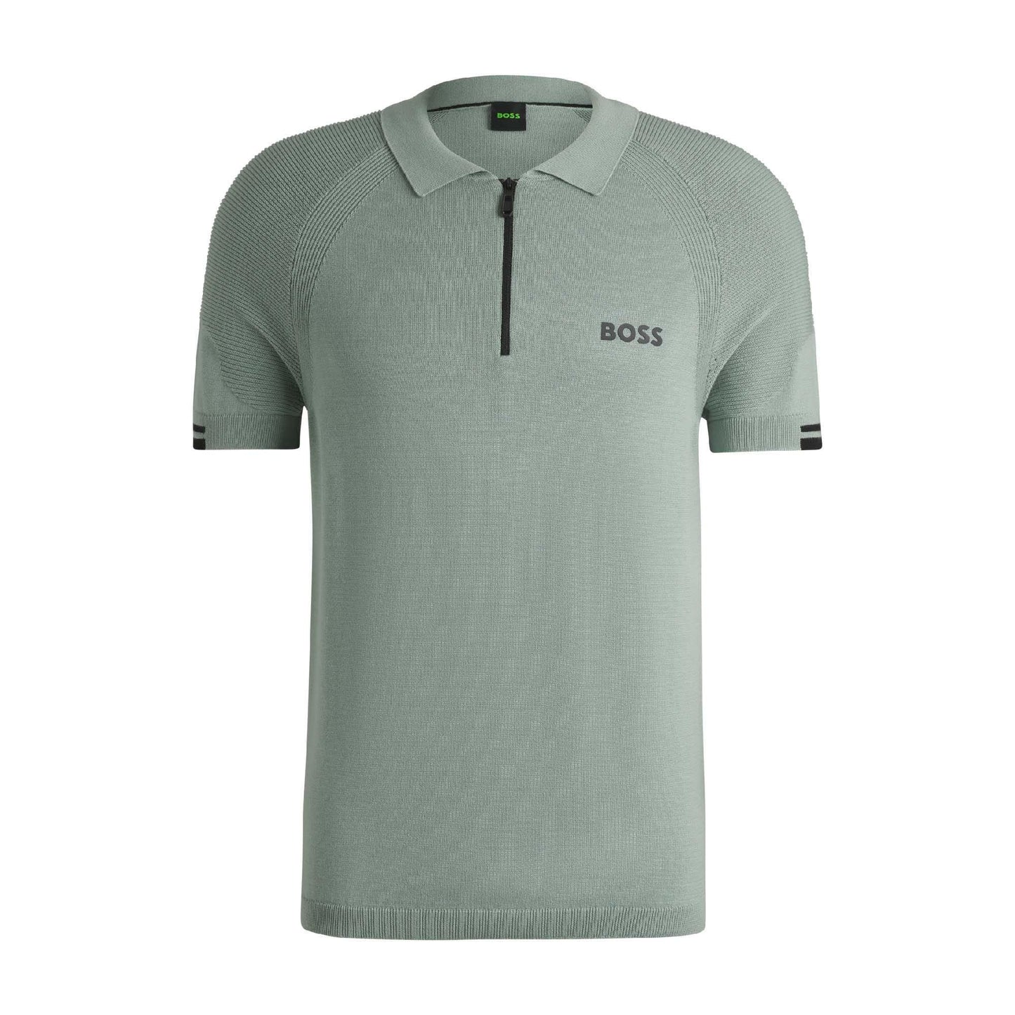 Green - Front - Boss Mens K Perform Max Zip Neck Polo Shirt