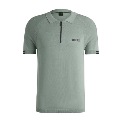 Green - Front - Boss Mens K Perform Max Zip Neck Polo Shirt