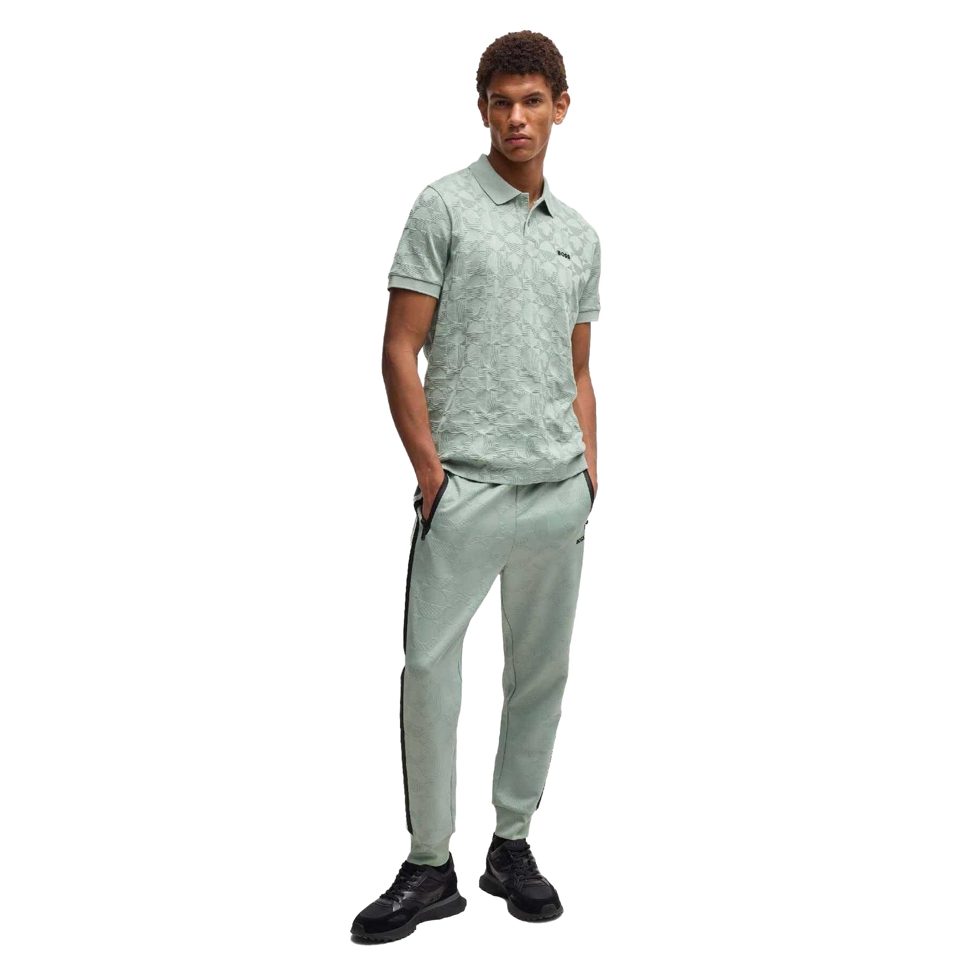 Green - Side - Boss Mens Pirax Circle Jacquard Polo Shirt