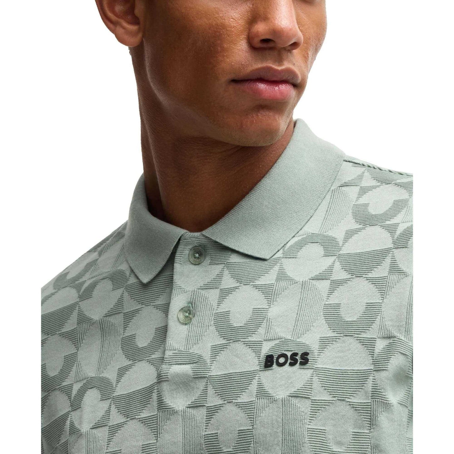 Green - Lifestyle - Boss Mens Pirax Circle Jacquard Polo Shirt