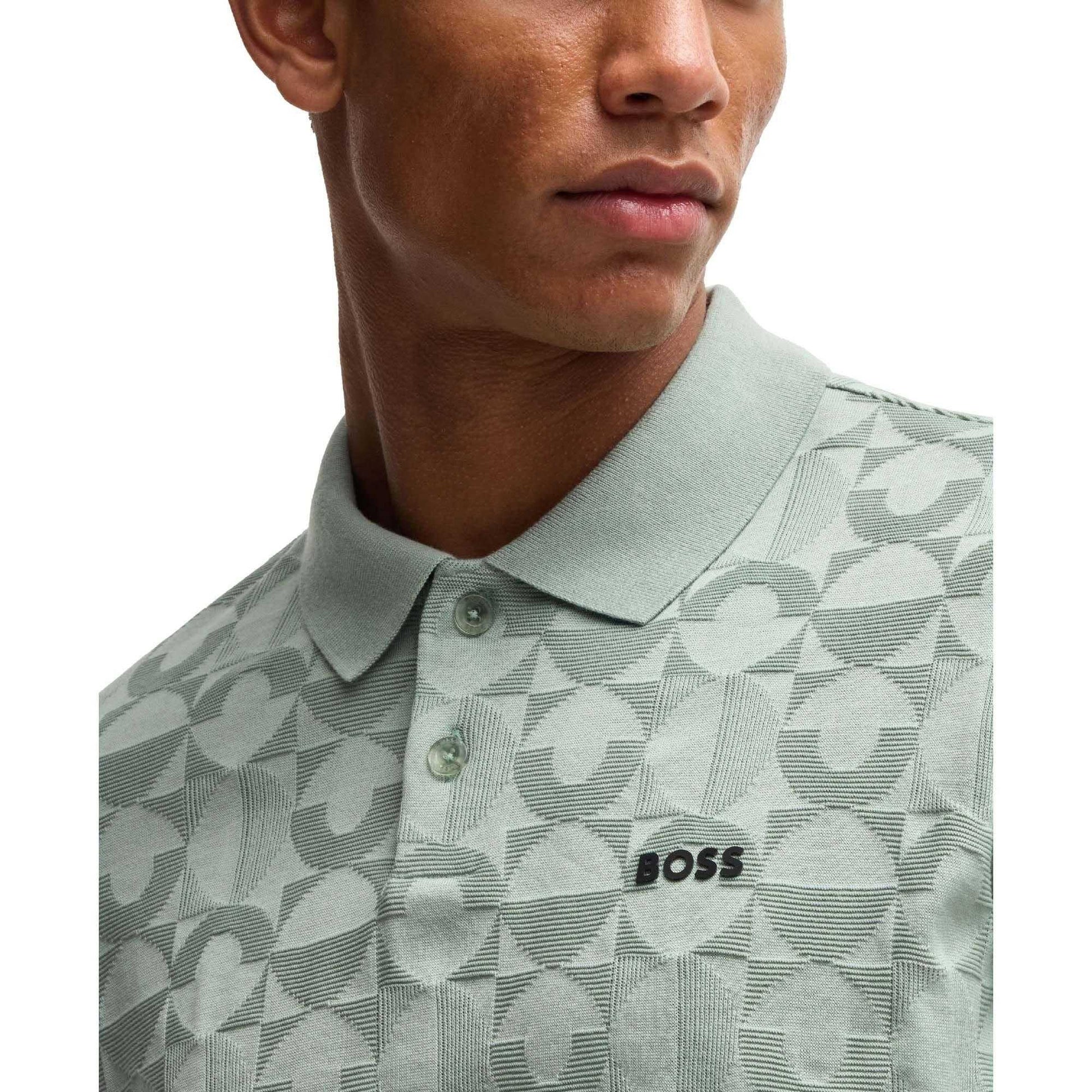 Green - Lifestyle - Boss Mens Pirax Circle Jacquard Polo Shirt