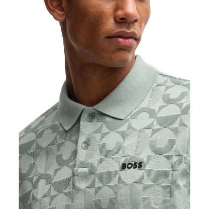 Green - Lifestyle - Boss Mens Pirax Circle Jacquard Polo Shirt