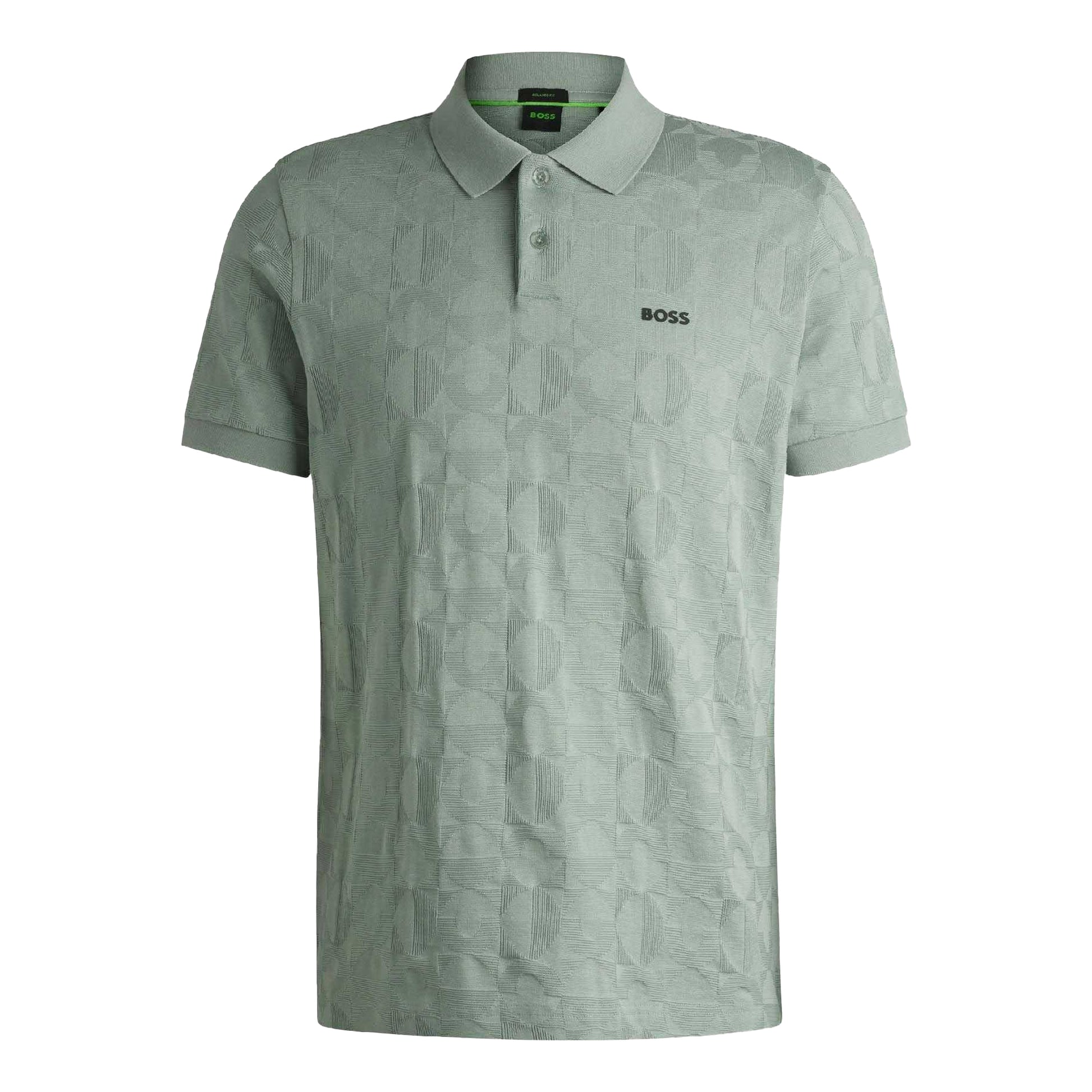 Green - Front - Boss Mens Pirax Circle Jacquard Polo Shirt