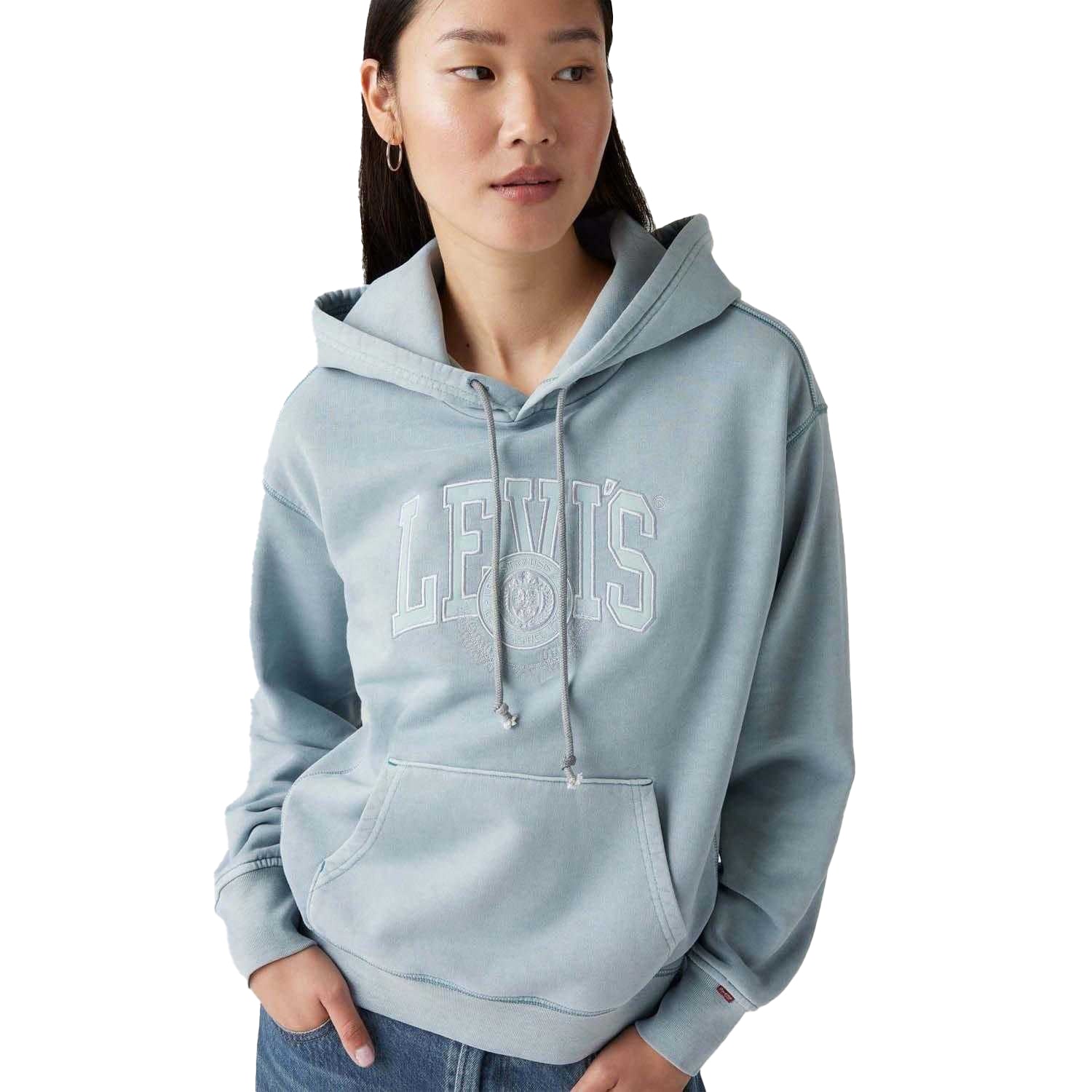 Blue - Side - Levis Womens-Ladies Heritage Graphic Hoodie