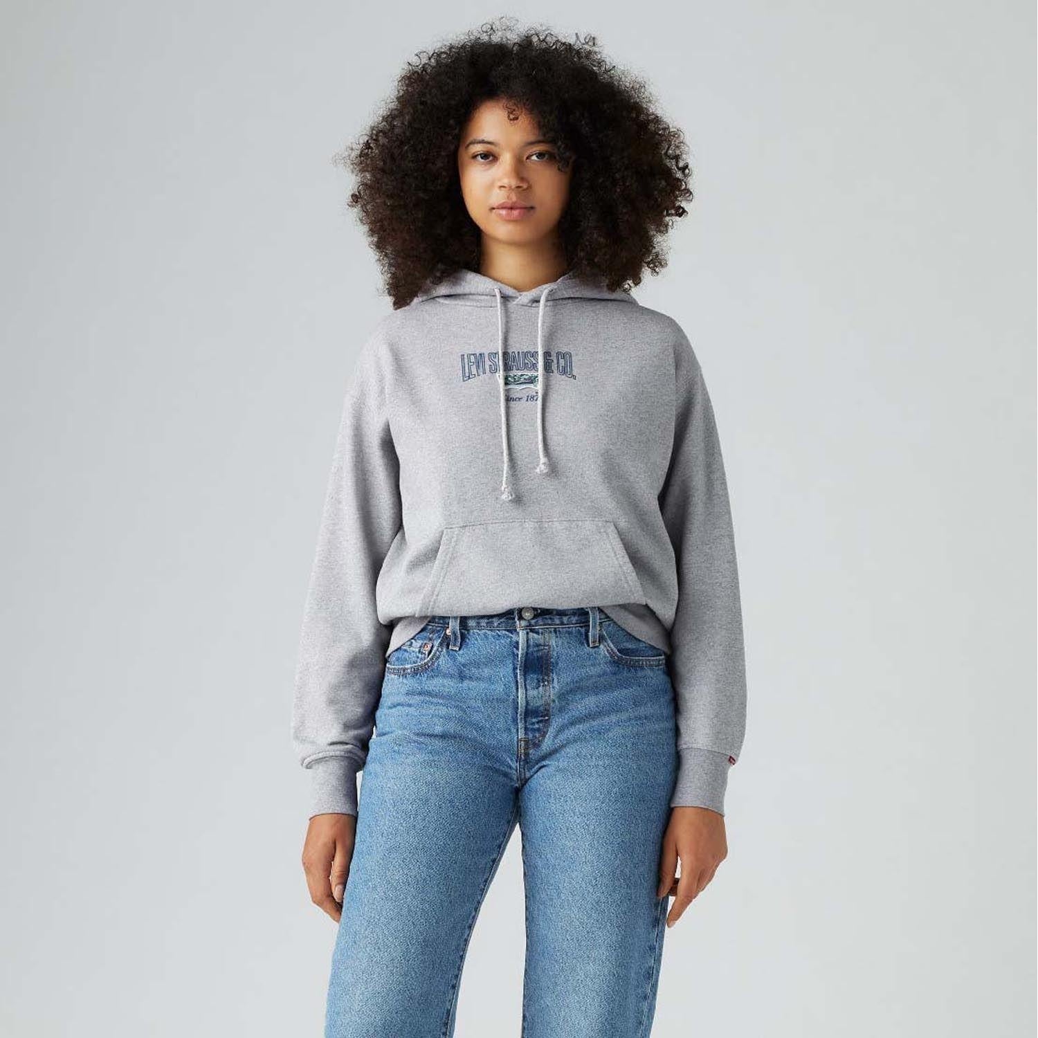 Grey - Back - Levis Womens-Ladies Heritage Graphic Hoodie