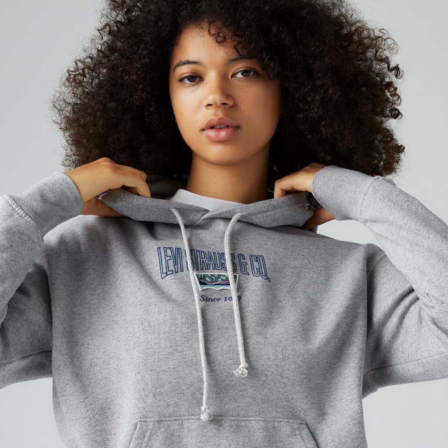 Grey - Lifestyle - Levis Womens-Ladies Heritage Graphic Hoodie