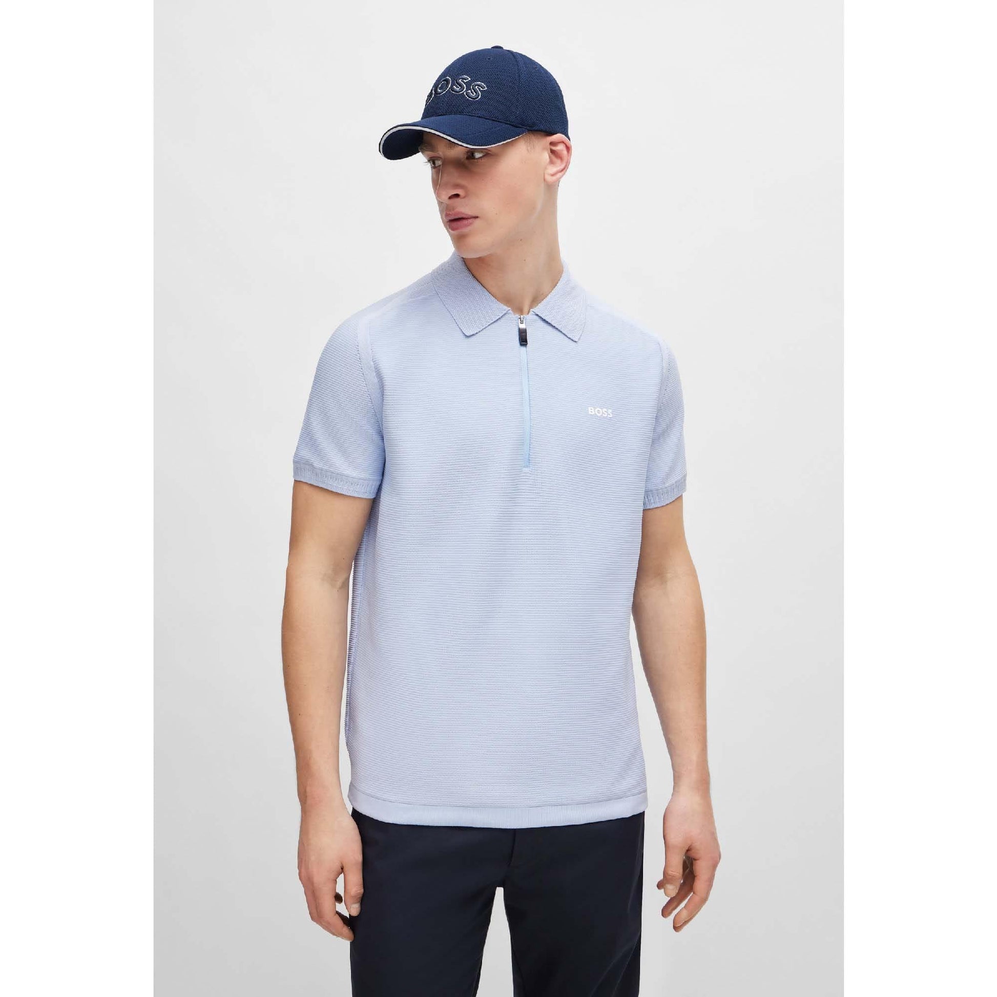 Dark Blue - Close up - Boss Embroidered Logo Pique Baseball Cap