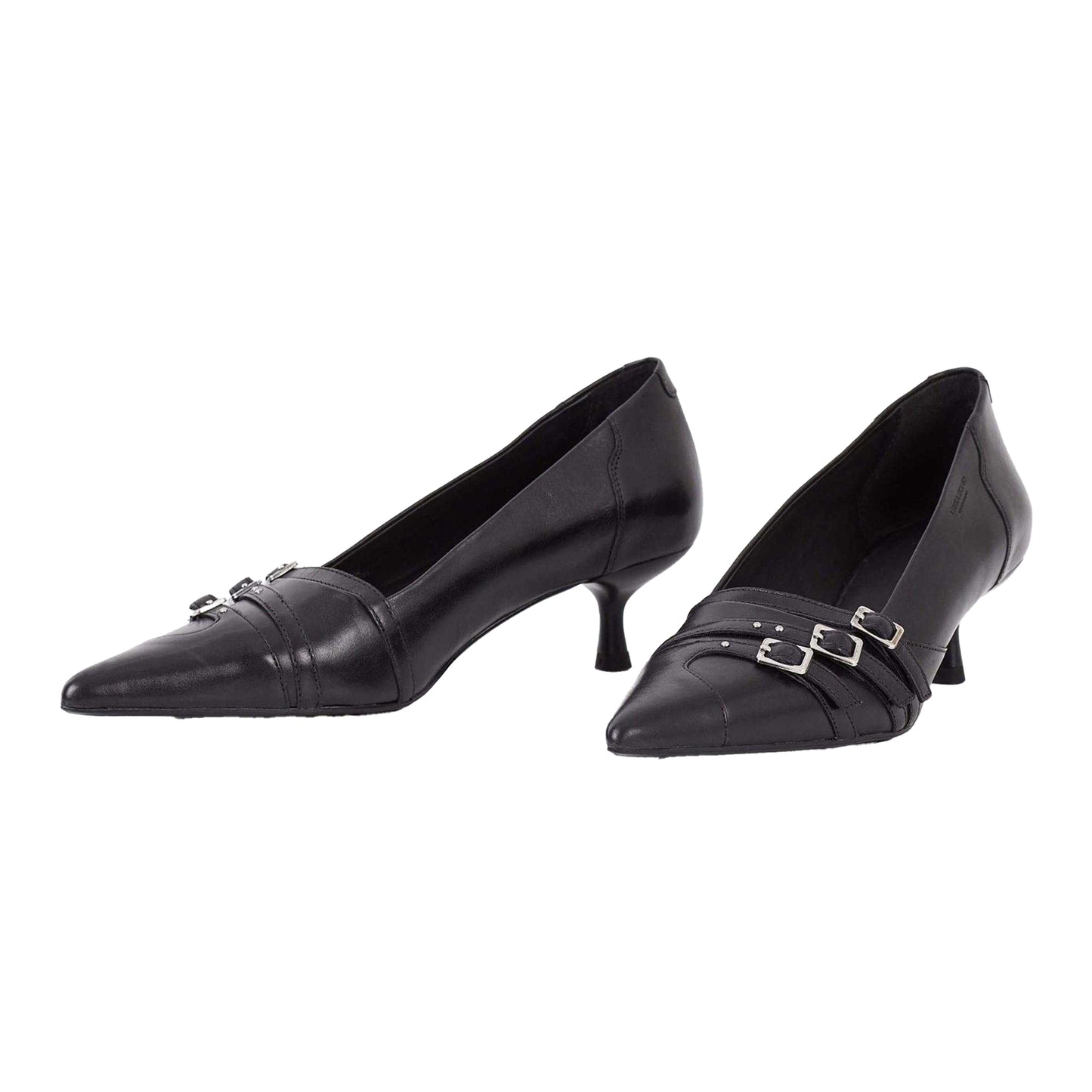Black - Side - Vagabond Shoemakers Womens-Ladies Lykke Leather Low Kitten Heel Court Shoes