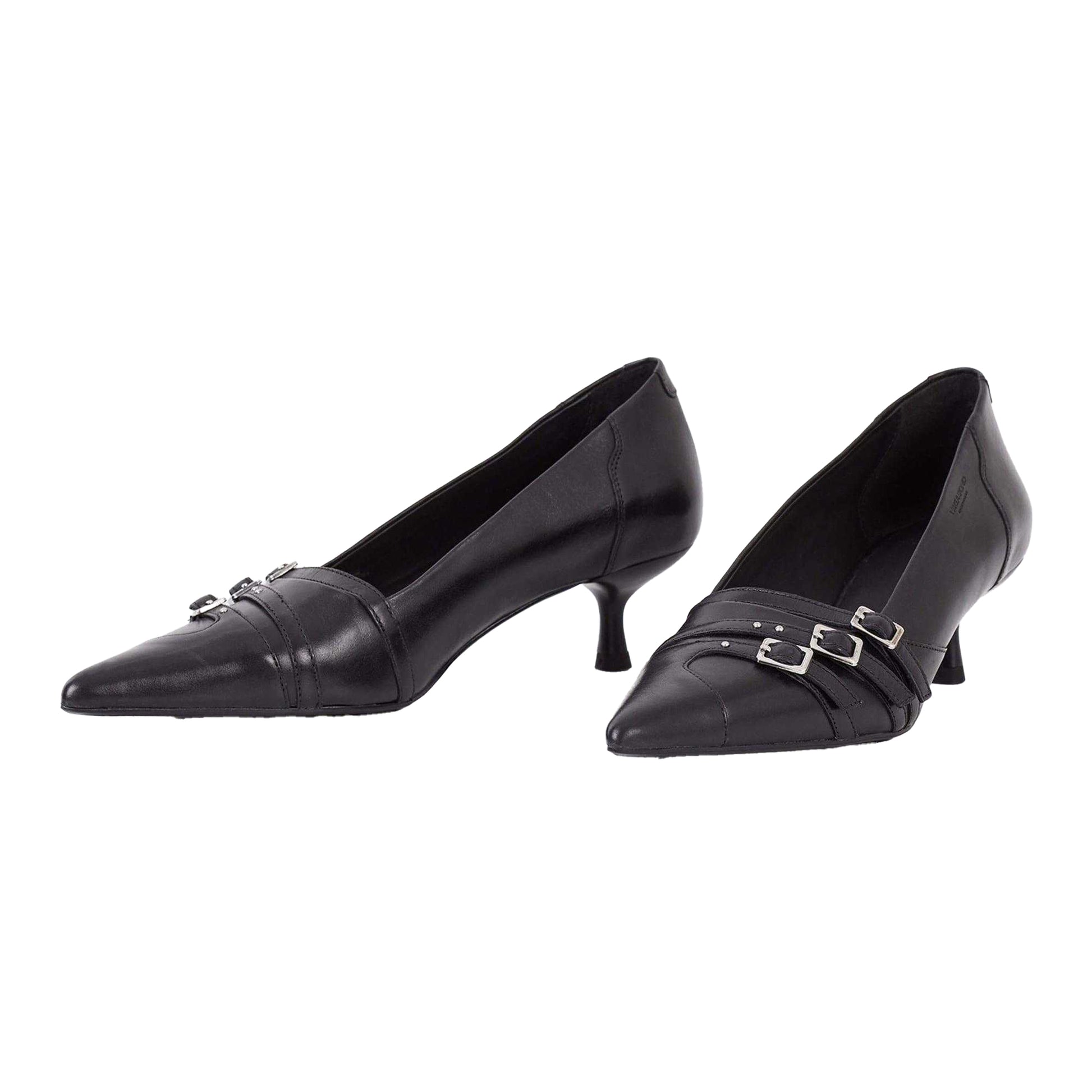 Black - Side - Vagabond Shoemakers Womens-Ladies Lykke Leather Low Kitten Heel Court Shoes