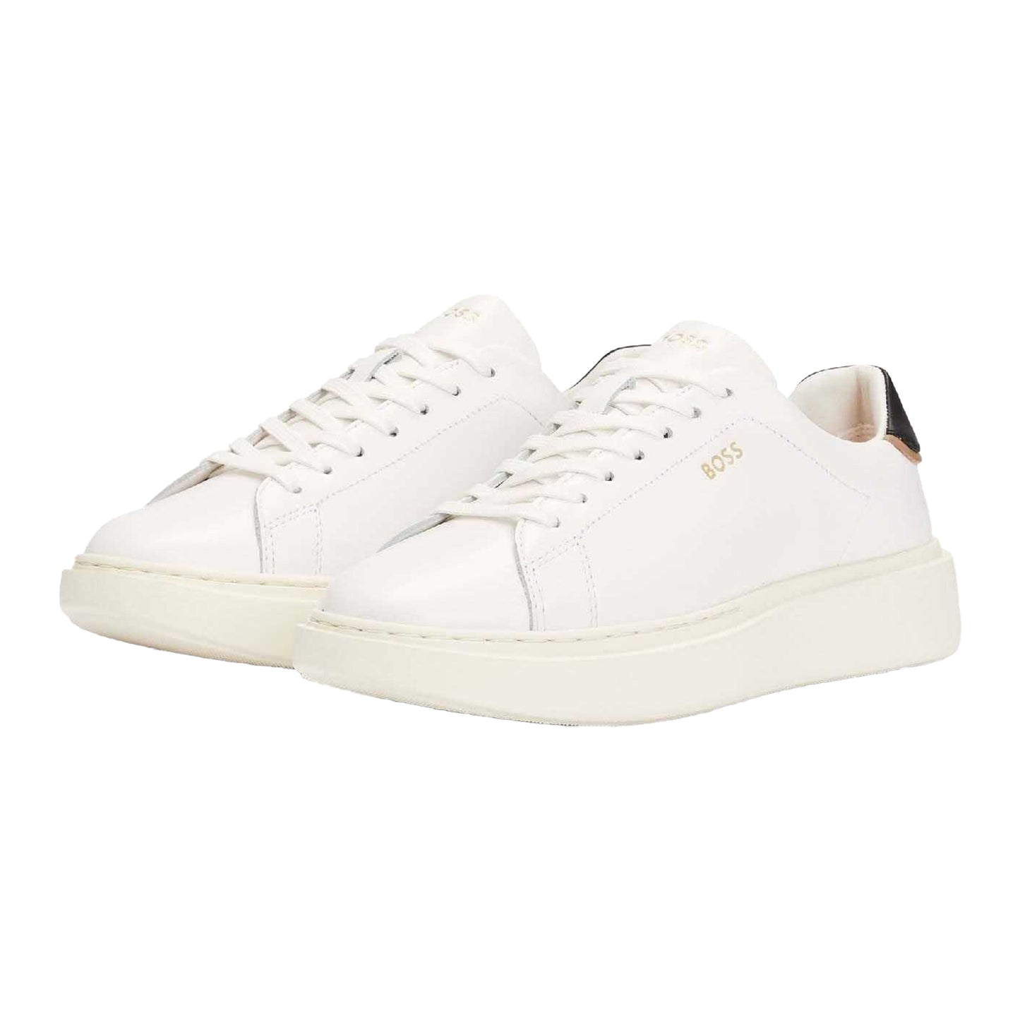 White - Pack Shot - Boss Womens-Ladies Amber Logo Leather Trainers