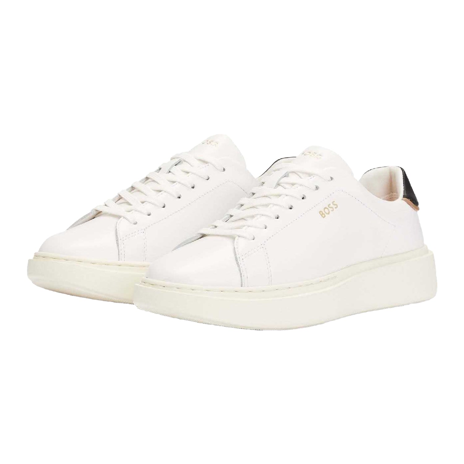 White - Pack Shot - Boss Womens-Ladies Amber Logo Leather Trainers