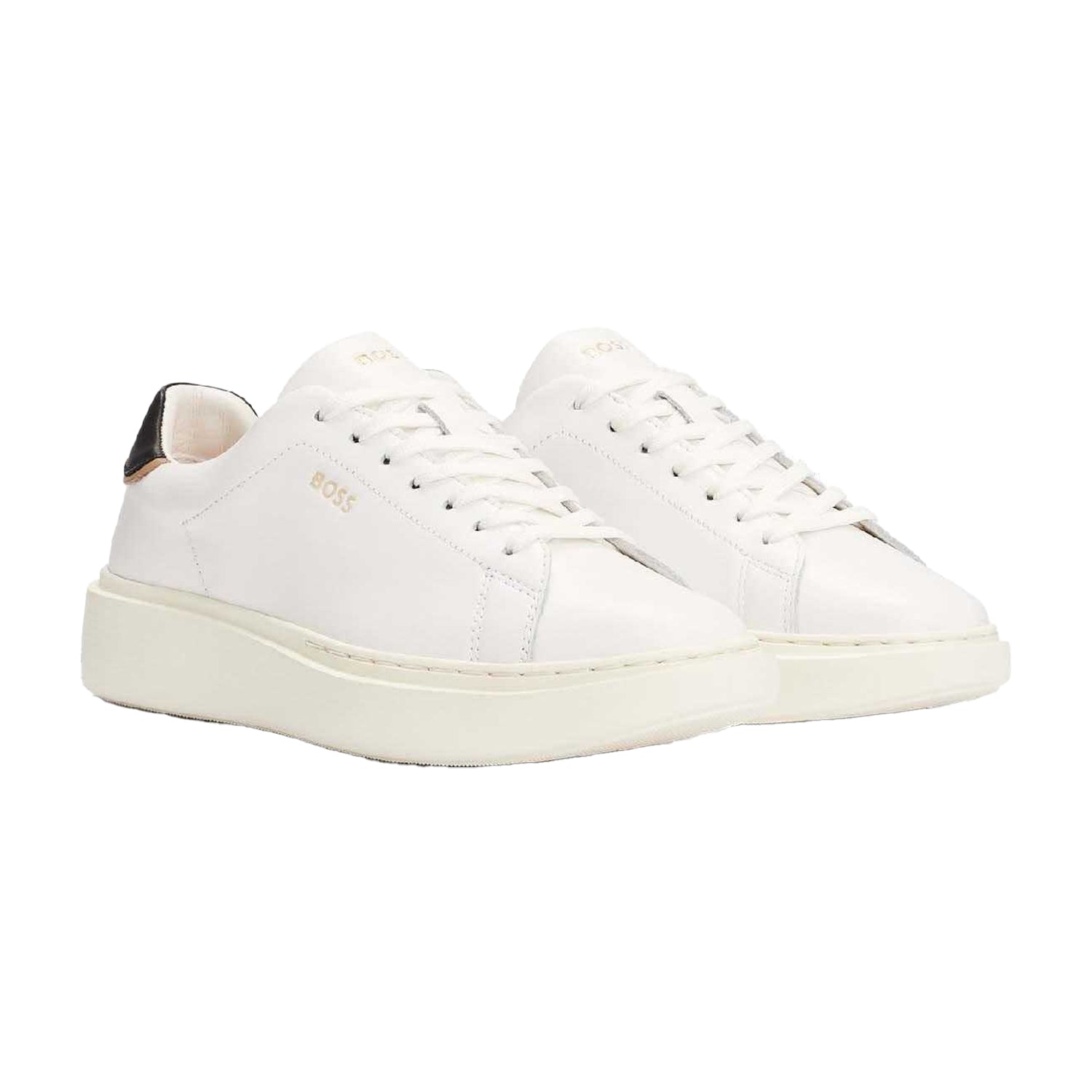 White - Close up - Boss Womens-Ladies Amber Logo Leather Trainers