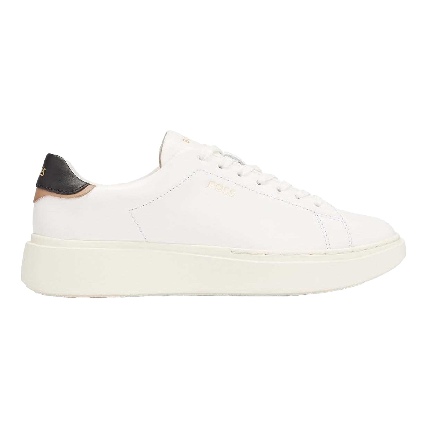 White - Front - Boss Womens-Ladies Amber Logo Leather Trainers