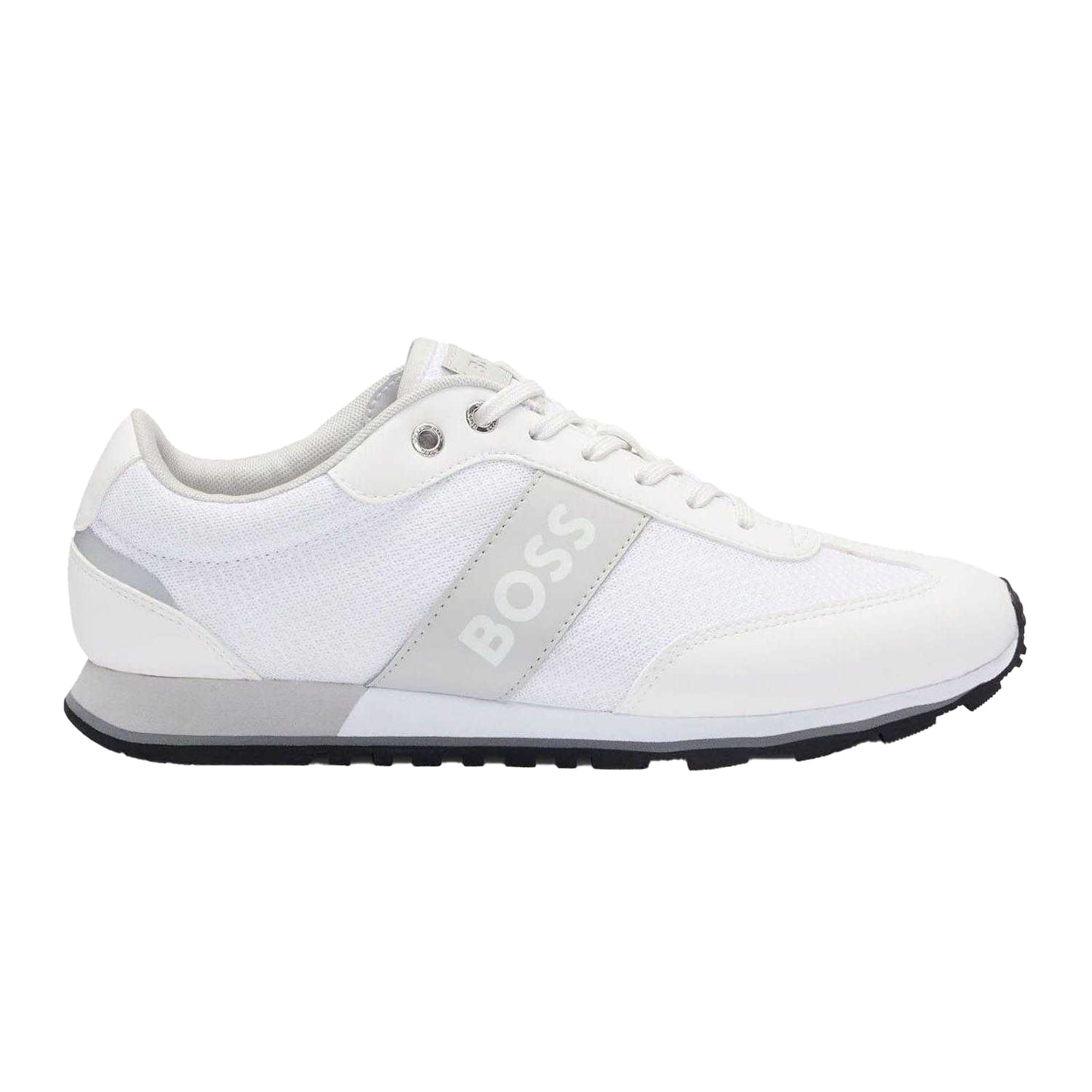 White - Front - Boss Mens Mesh Parkour Trainers