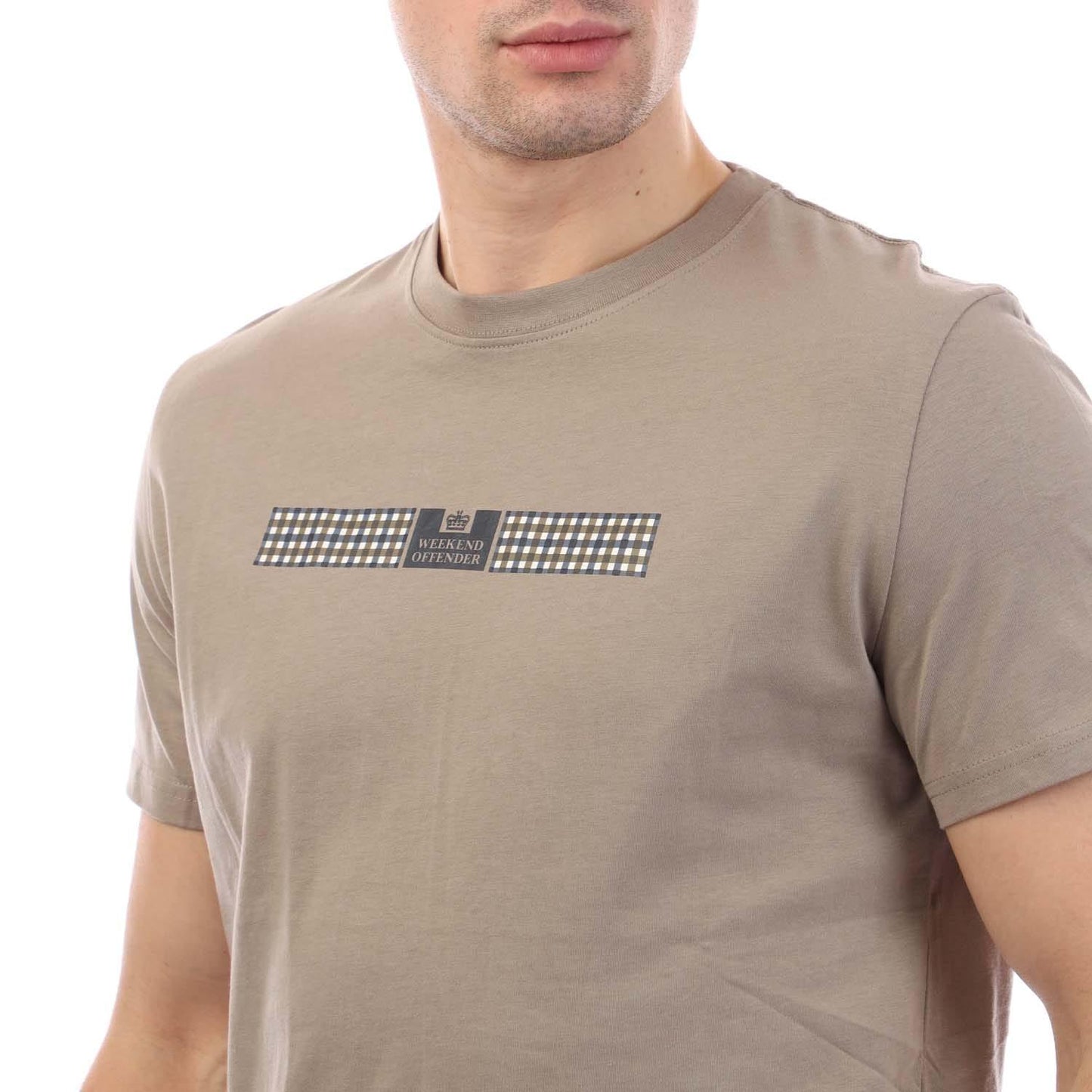 Stone - Side - Weekend Offender Mens Shareck Checked T-Shirt