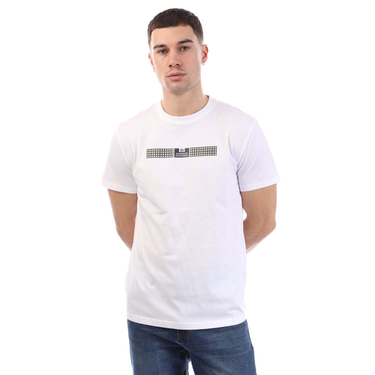 White - Front - Weekend Offender Mens Shareck Checked T-Shirt