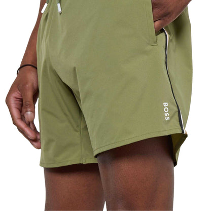 Green - Side - Boss Mens Iconic Plain Swimming Trunks
