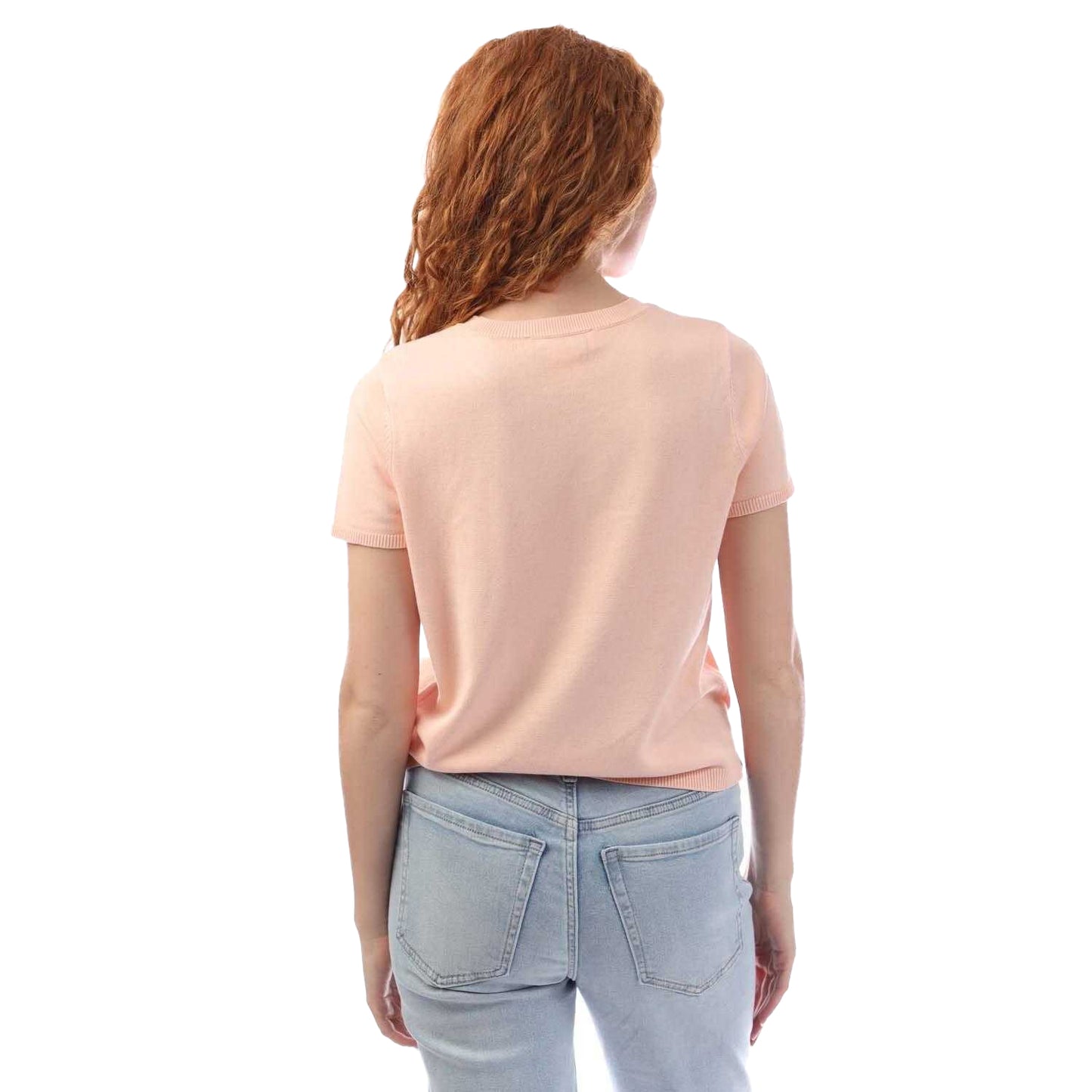 Peach - Back - DKNY Womens-Ladies Rhinestone Short-Sleeved Sweater Top