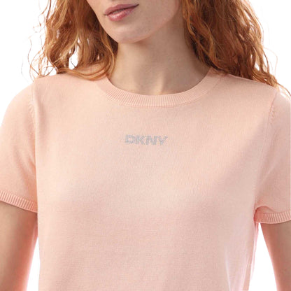 Peach - Side - DKNY Womens-Ladies Rhinestone Short-Sleeved Sweater Top
