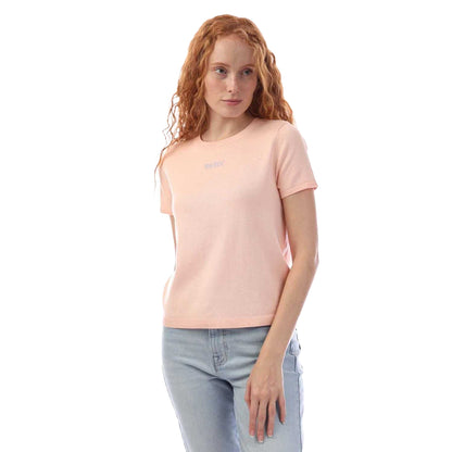 Peach - Front - DKNY Womens-Ladies Rhinestone Short-Sleeved Sweater Top