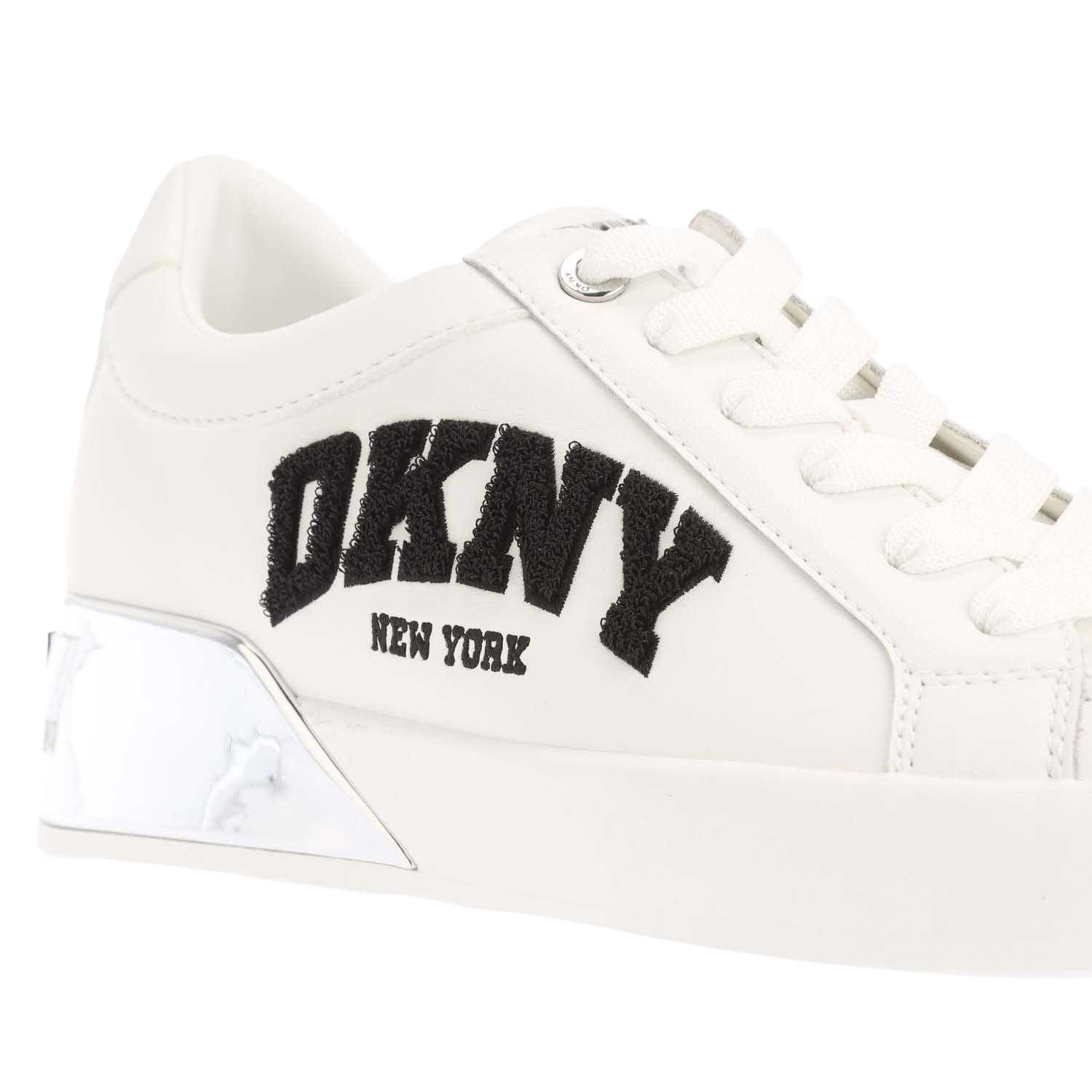 White - Pack Shot - DKNY Womens-Ladies Maben Varsity Leather Lace Up Trainers