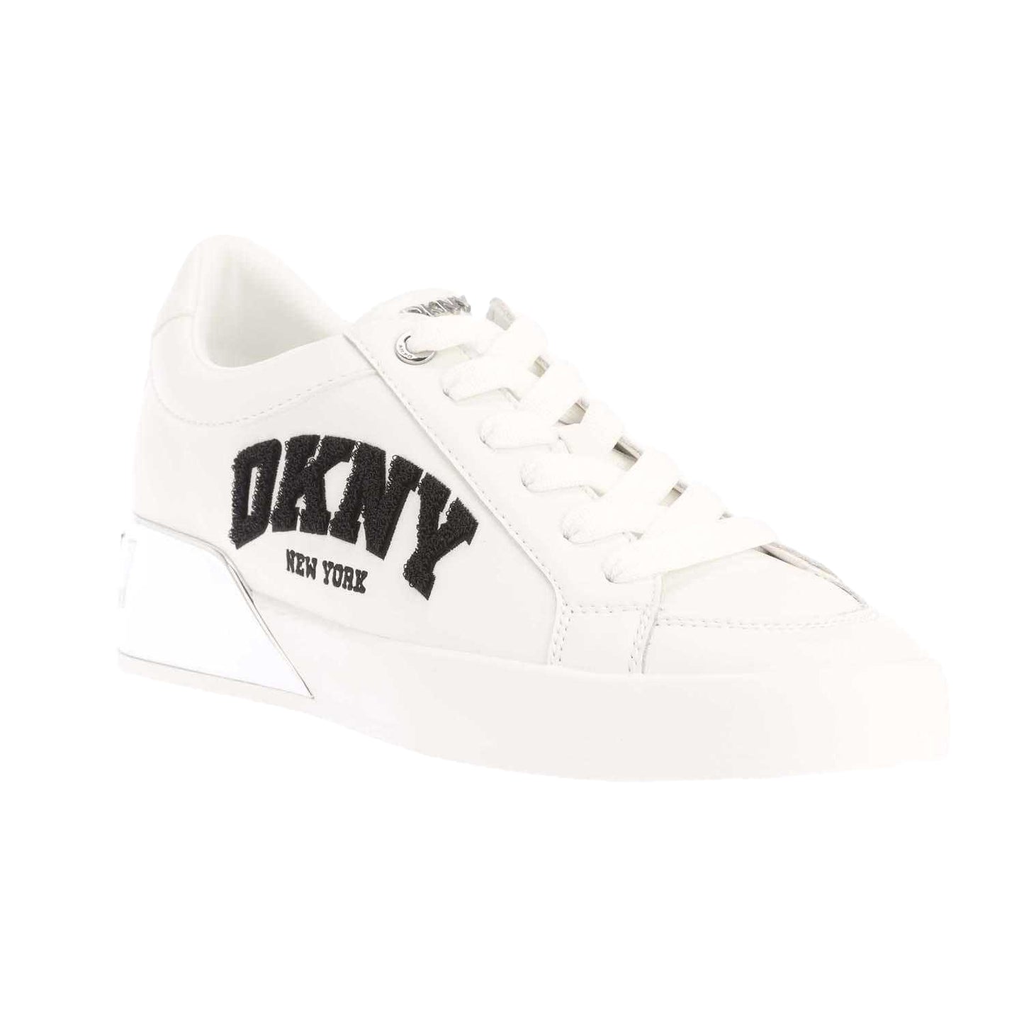 White - Front - DKNY Womens-Ladies Maben Varsity Leather Lace Up Trainers