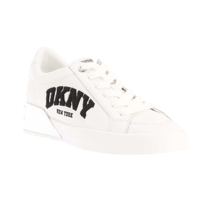 White - Front - DKNY Womens-Ladies Maben Varsity Leather Lace Up Trainers