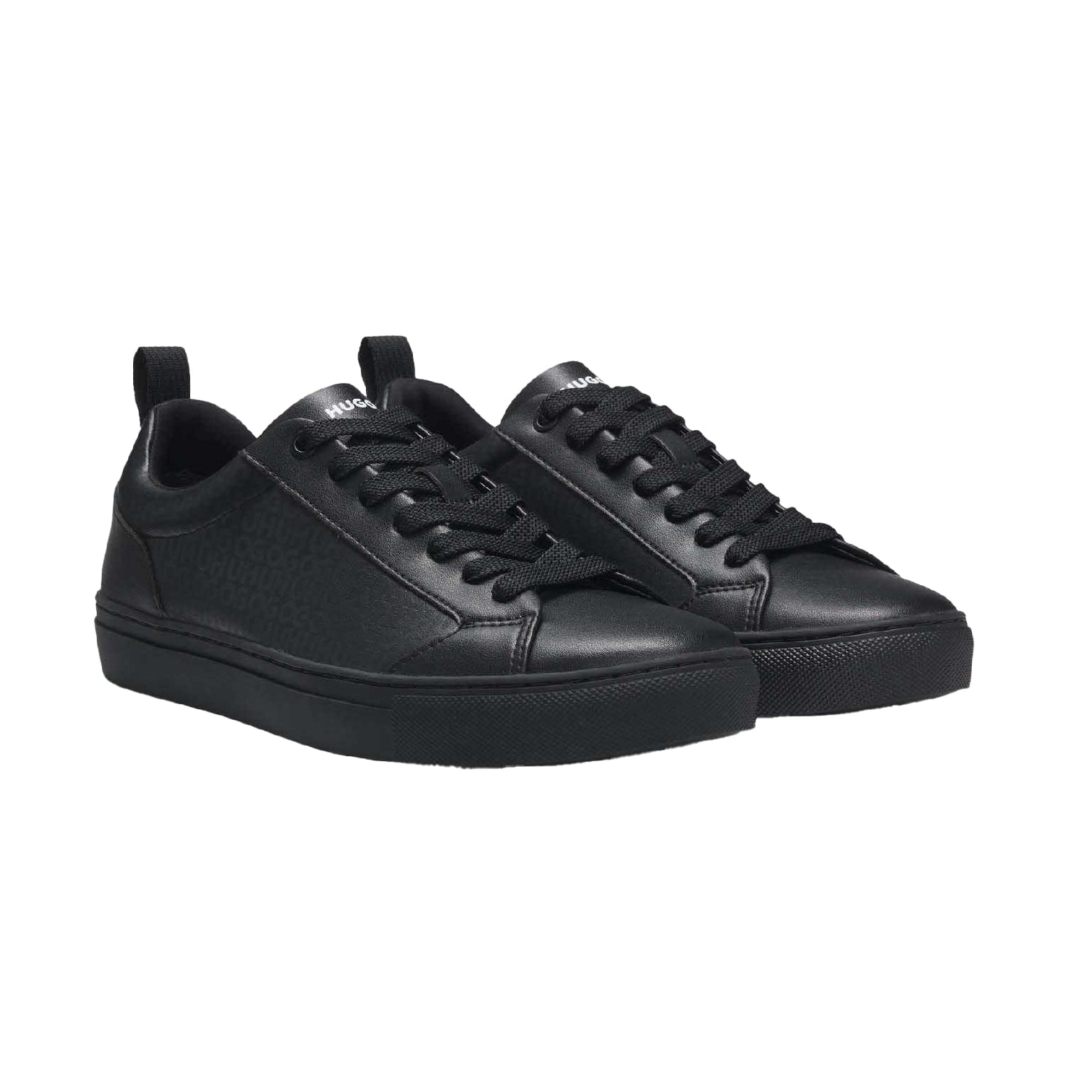 Black - Front - Hugo Mens Morrie Monogram Faux Leather Trainers