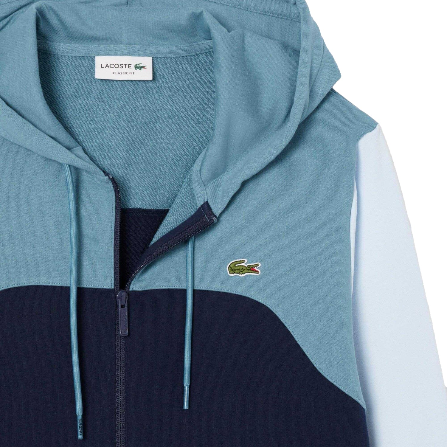 Navy - Side - Lacoste Mens Colour Block Full Zip Hoodie