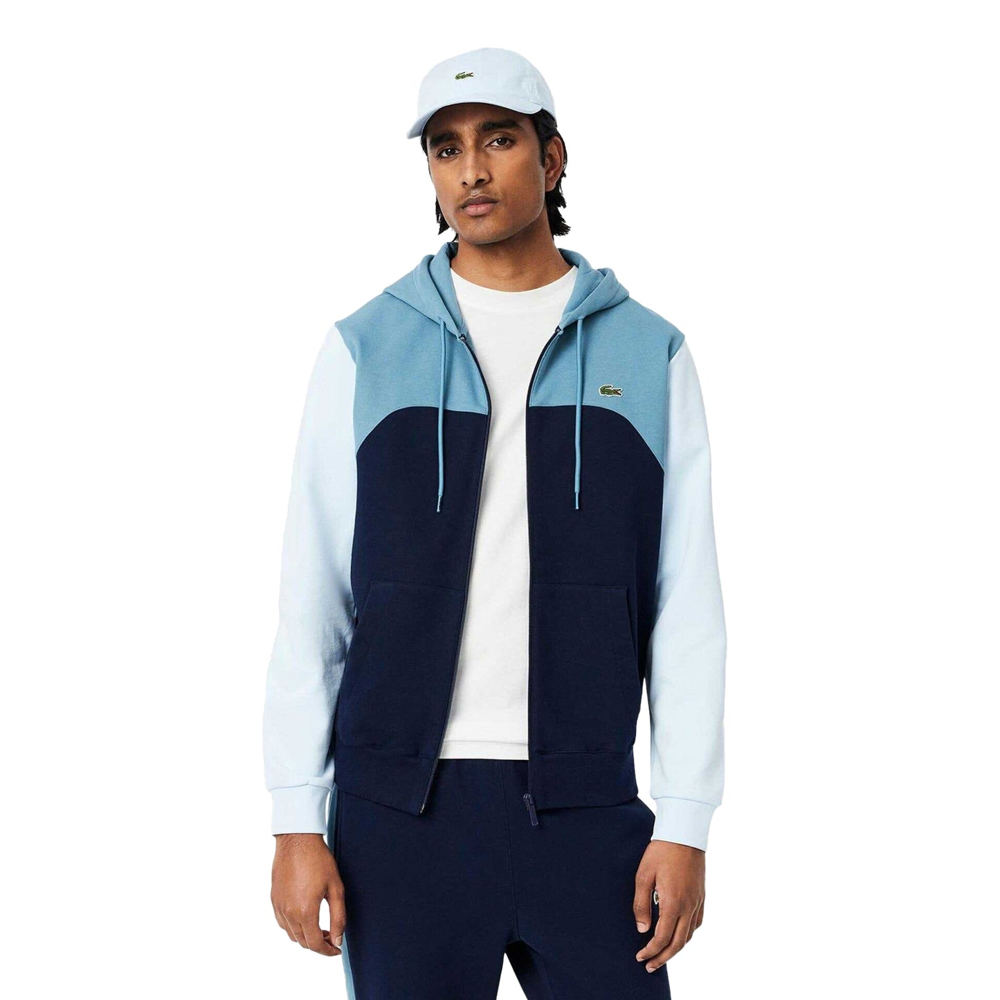 Navy - Pack Shot - Lacoste Mens Colour Block Full Zip Hoodie