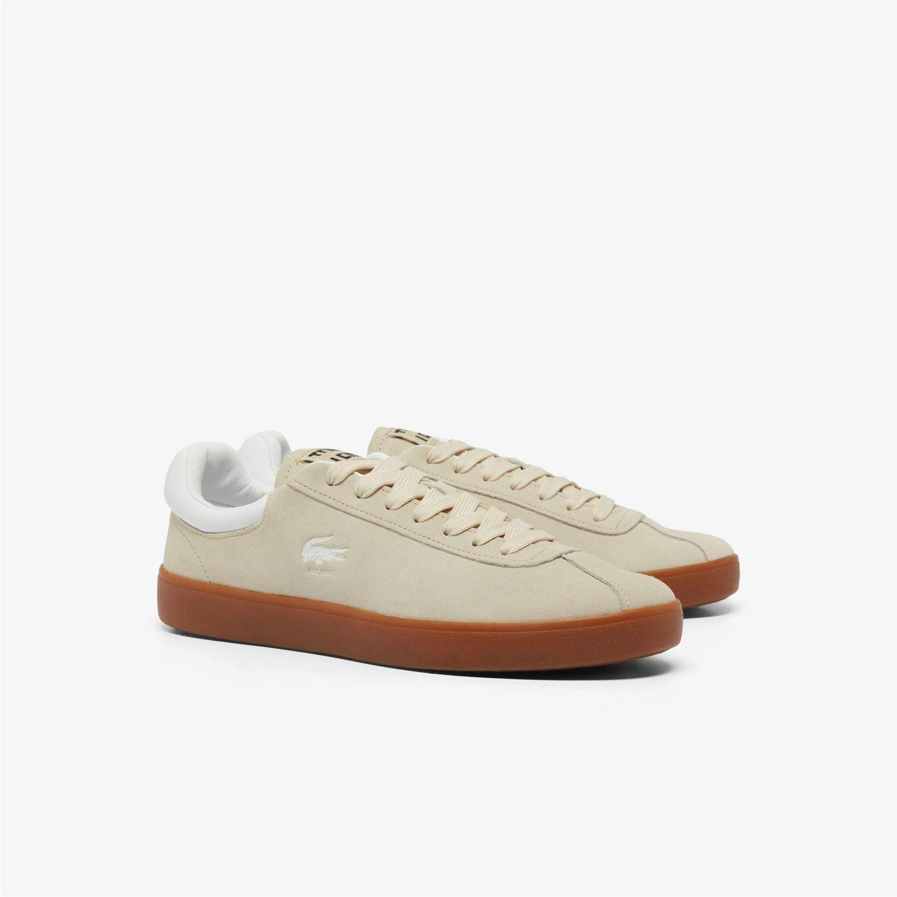 Off White-Gum - Back - Lacoste Mens Baseshot Suede Trainers