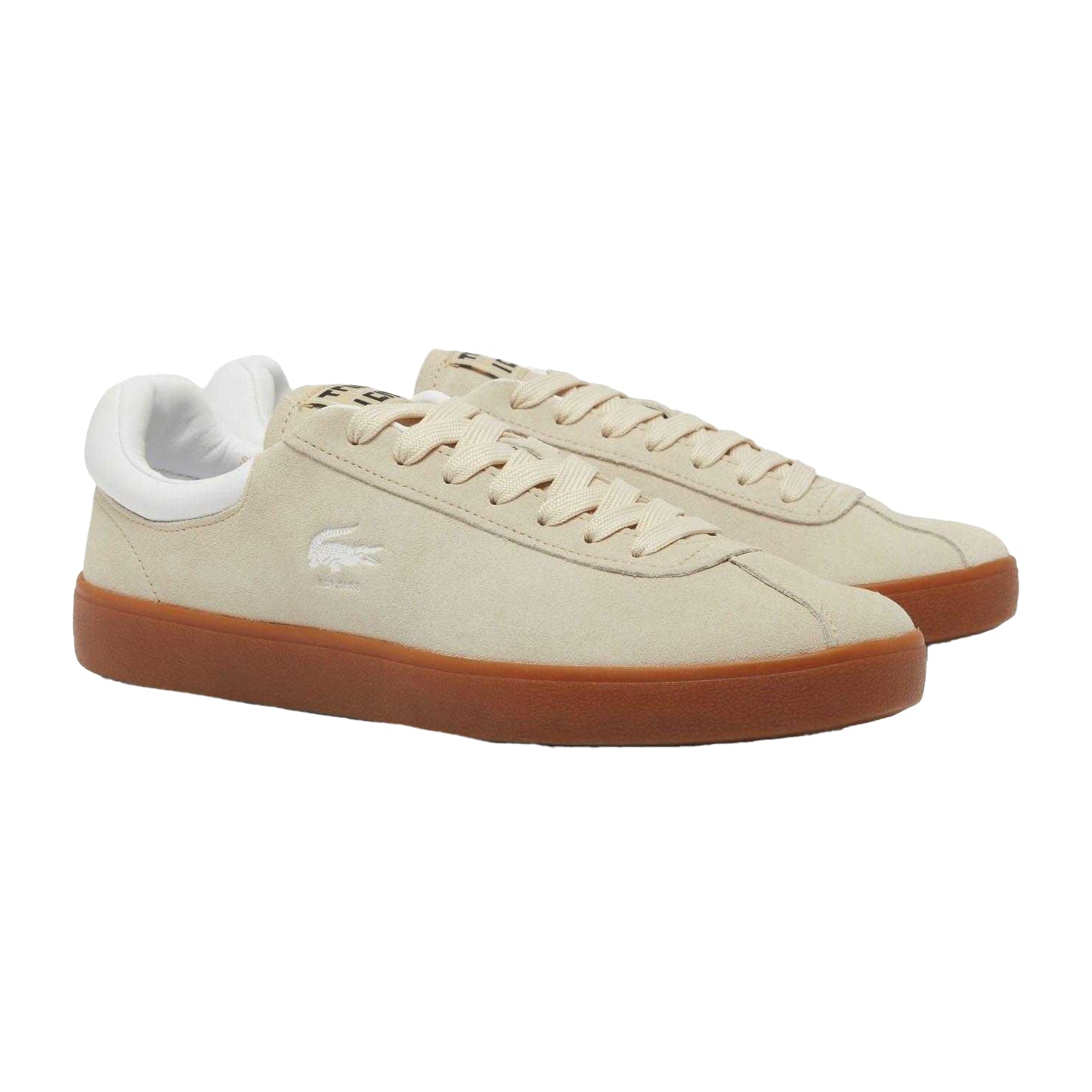 Beige - Front - Lacoste Mens Baseshot Suede Trainers