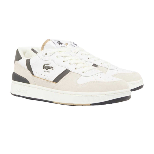 White-Green - Front - Lacoste Mens T-Clip Set Leather Trainers