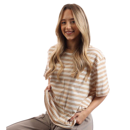Brown - Side - Timberland Womens-Ladies Dunstan Striped T-Shirt